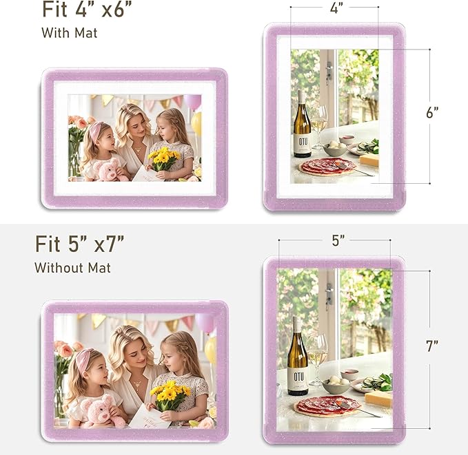 6-Pack 5x7 Picture Frame or 4x6 with Mat – Shatterproof Plastic Photo Frame for Family, Nursery & Playroom, Wall & Tabletop Picture Frames for Home Office, Safe Lightweight Design, in Crystal Pink