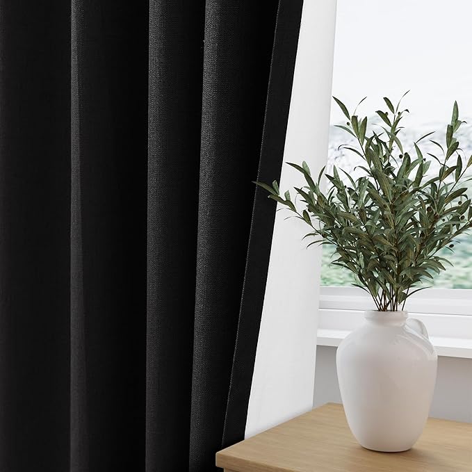 Nanspring Black 100% Blackout Curtains 63 inches Long Back Tab Rod Pocket Thermal Insulated Textured Short Blackout Curtains 2 Panels Set 52x63