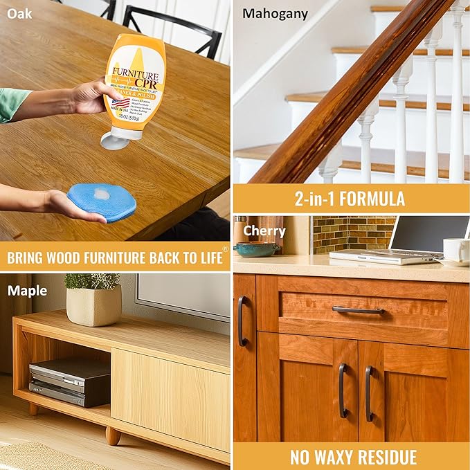 Furniture CPR Wood Furniture Cleaners & Polish 18oz-Cabinet Cleaner for Woods Paneling, Doors, Natural Furniture Polish And Wood Floor Cleaner that Repels Dust, Fingerprints and No Greasy Residue