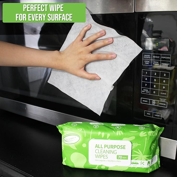 Air Jungles All Purpose Car and Home Cleaning Wipes 70 Count, Extra Large 8" x 10" for Car Interior, Household Appliance, Furniture, Gym Equipment, Table Chair, for Cafeteria School Office