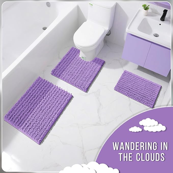 Yimobra Bathroom Rugs Non Slip Washable 24x17 Inch - Ultra Soft Absorbent Chenille Bath Mat, Quick Dry Shaggy Floor Carpet for Tub Shower, Lavender Home Decor Accessories