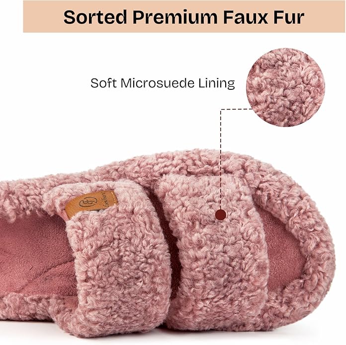 EverFoams Womens Fuzzy Open-toe Slippers Soft Comfy Memory Foam Indoor House Shoes