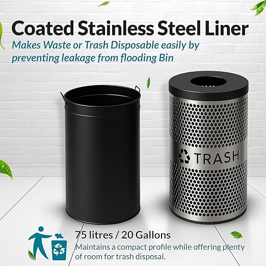 30 Gallon Perforated Stainless Steel Round Trash Receptacle Commercial Indoor Decorative