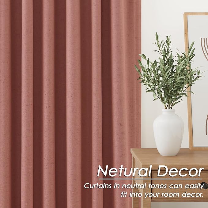 Canyon Rose Linen Blackout Curtains 120 Inch Length 2 Panels Set Extra Long Thermal Insulated Total Blocking Curtains 10 FT Back Tab Pocket Drapes for Dining Room Cottage High Window Curtain 52x120