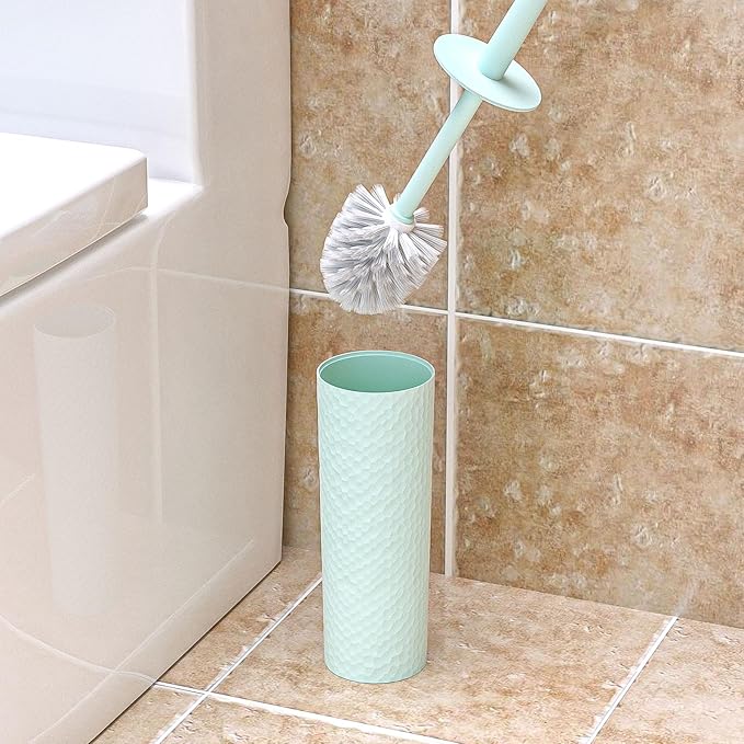 Topsky 2 Pack Compact Toilet Brush & Holder Set, Plastic Round Barrel Loo Brush with 2 Replacement Toilet Brush Head, Durable for Bathroom Toilet, Green