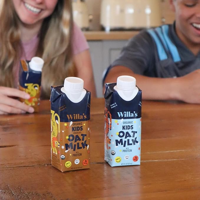 Willa's Organic Kid's Chocolate Oat Milk with 8g Protein & 240g Calcium, Plant-Based Milk for Kids, Dairy-Free, Low Sugar, 2g Fiber– 8.25 oz, 16 Pack