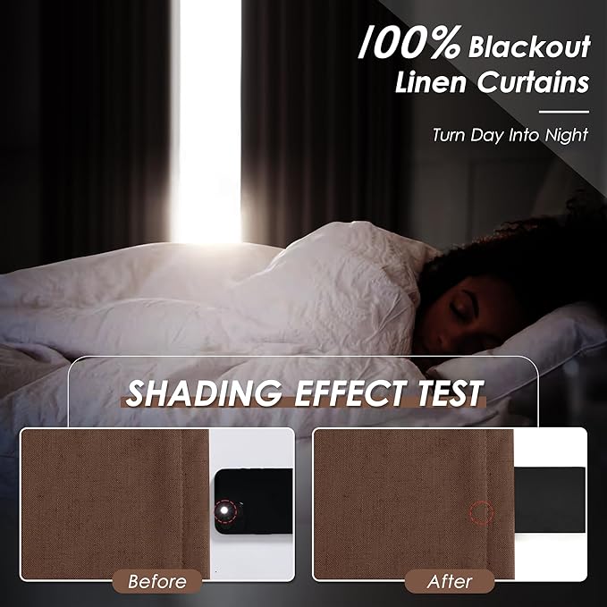 Full Black Out Rustic Brown Window Curtains 96 Inches Long Back Tab Rod Pocket Sound Absorbing Light Blocking 2 Panels Set for Dining Room Neutral Rustic Modern Farmhouse Curtains Drapes 52x96
