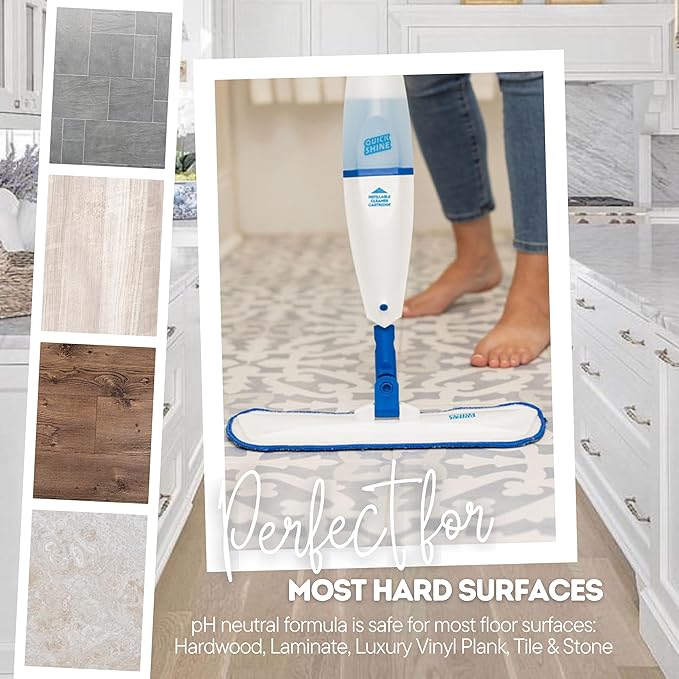 Quick Shine Multi Surface Floor Cleaner 27oz, 2Pk | Ready to Use-Streak Free- No Rinse | Use on Hardwood, Laminate, Luxury Vinyl Plank & Stone | Use in Spray Mops & Vac Mops | Safer Choice Cleaner