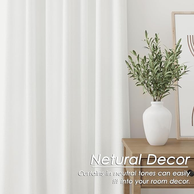 Ivory Blackout Curtains 96 Inches Long for Bedroom Linen Blend Back Tab Darkening Drapes for Living Room Elegant Modern Style Black Out Curtains 2 Panels Sound Proof Curtain for Window 52X96