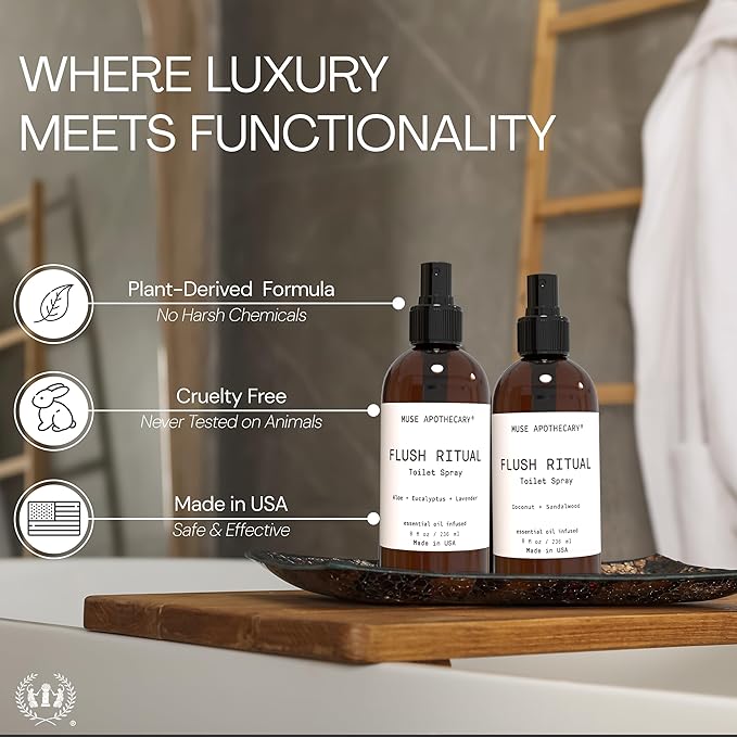 Muse Apothecary Flush Ritual - Aromatic & Refreshing Toilet Spray, Use Before You Go, 8 oz, Infused with Natural Essential Oils - Aloe + Eucalyptus + Lavender, Pack of 3