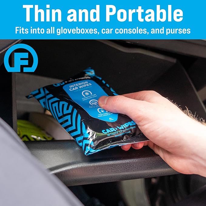 Fortress Car Interior Wipes with Microfiber Cloth (25 ct.) for Car Interior Cleaning, Dashboard, Seats, Detailing, and Steering Wheel [Travel Size] Skin-Safe Car Interior Cleaner Supplies