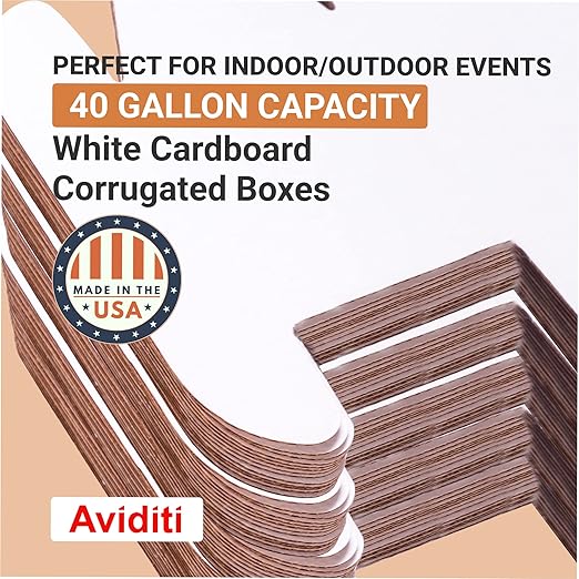 BOX USA Cardboard Trash Cans and Recycling Bins, 40 Gallon 18"L x 18"W x 30"H (10-Pack) Reusable or Disposable Pop Up Garbage Boxes Container for Party, Parties, Recycle, Outdoor Events, Heavy Duty, Waste