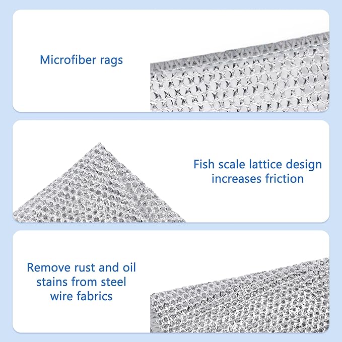 10PCS Set Non-Scratch Steel Wool Dishcloth - Multi Purpose Wire Dishwashing Rags Kitchen Towels and Dishcloths Sets Durable Cleaning Pads Bathroom Home Essentials Cleaning Supplies Tools