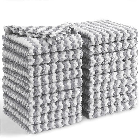 Homaxy 18 Pack Kitchen Dish Cloths, Ultra Soft and Absorbent Dish Towels, Reusable Fast Drying Microfiber Cleaning Cloth, Coral Velvet Wave Design No-lint,10 x 10 inches, Grey