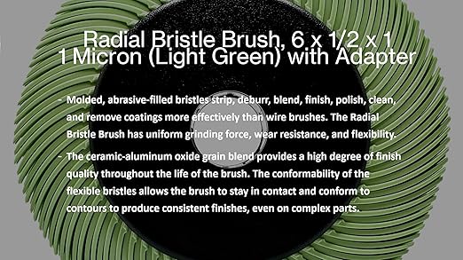 Radial Bristle Brush, 6 in x 1/2 in x 1 in 1 Micron (Light Green) with Adapter, Type C Curved Bristle (Pack of 1)