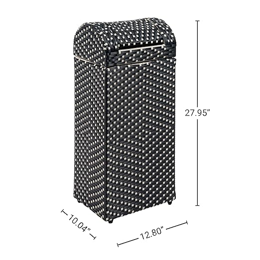 happimess HPM1201E Darla 14.27-Gallon All-Weather Wicker/Metal Swing Top Hideaway Outdoor Trash Can, Dark Navy/White, Classic, Coastal, Casual Wastebin for Backyard, Patio, Porch, Kitchen