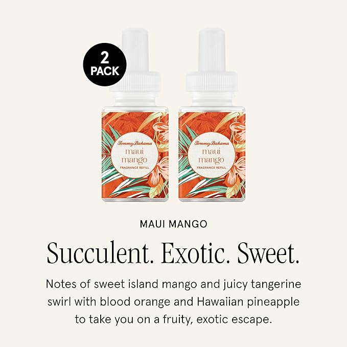 Pura & Tommy Bahama Home Scent Refill - Smart Home Air Diffuser - Up to 120-Hours of Luxury Fragrance per Refill - Home Essential - Clean & Safe Diffuser Fragrance - 2 Pack, Maui Mango