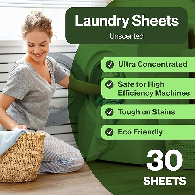 Happy Elephant Laundry Detergent Sheets, Fragrance Free, Natural Biodegradable Laundry Sheets, Plant Based, Tough on Stains, Gentle on Skin, Compatible with HE & Any Washing Machine, 30 Sheet, 1 Pack