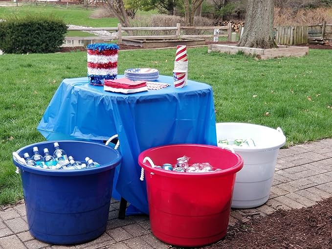 HOMZ 2-Pack Utility Tub, Large Plastic Storage Bucket with Rope Handles, 18 Gallon, Blue - Portable Indoor and Outdoor Buckets for Kitchen, Laundry, Garden, Bathroom, and Garage Organization