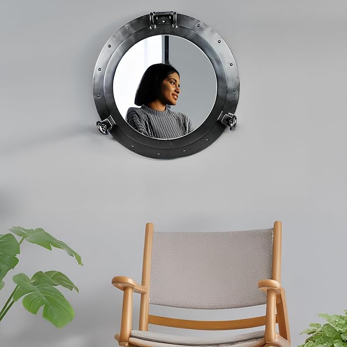 Nagina International Premium Vintage Antique Rustic Polished Aluminium Black Porthole (17 Inches)