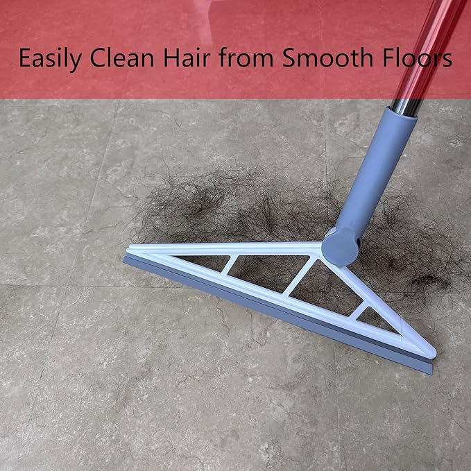 Multifunction Magic Silicone Broom Sweeper, Rubber Household Squeegee Push Broom with 61" Long Handle for Cleaning Indoor Smooth Floor Bathroom Kitchen Glass Shower Water Pet Hair, Grey