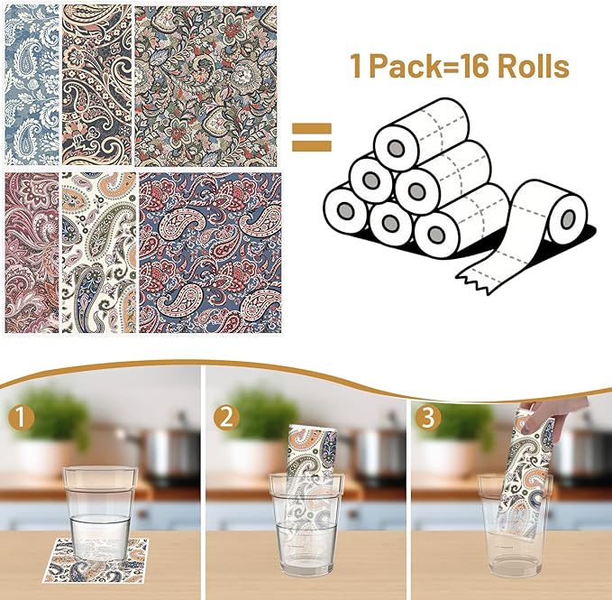 Swedish Dishcloths for Kitchen, 6 Pack Vintage Reusable Dish Paper Hand Towels Housewarming Gifts, Absorbent Dish Rags Decoration for Home Cooking Cleaning