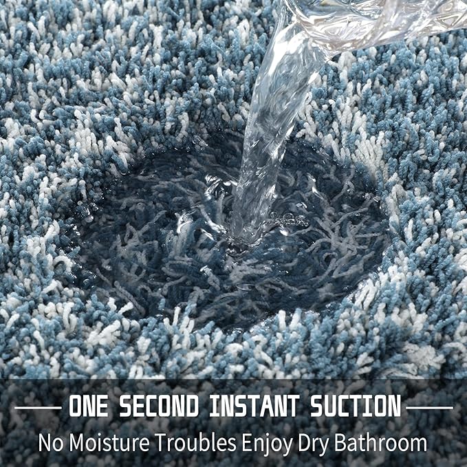 Yimobra Bathroom Rugs Sets 2 Piece, Soft Absorbent Bath Mat and U-Shaped Toilet Rug with Non Slip Backing, Machine Washable, Plush Shaggy Bath Mats for Bathroom, 32"x20"+24"x20", Denim Blue and White