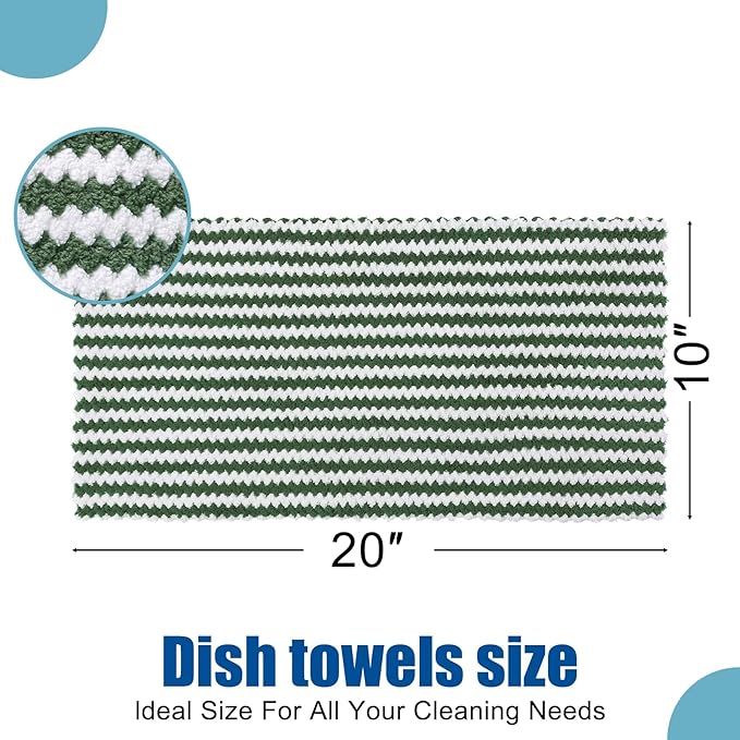Homaxy Kitchen Towels(24 Pack, 10 x 20 inches), Ultra Soft and Absorbent Dish Towels, Reusable Fast Drying Microfiber Cleaning Cloth, Coral Velvet Wave Design No-lint, Grass Green