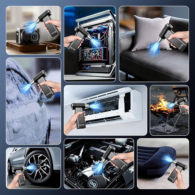 Compressed Air Duster, 380000RPM Electric Air Duster with LED Light, 4-Gear Adjustable Mini Handheld Air Blower Jet Turbo Fan Jet Dry Blower Rechargeable Air Blower Duster for Keyboard Car Home