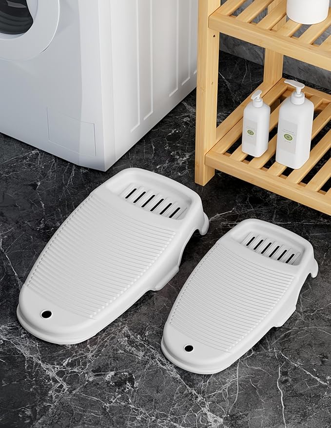2 Pack Wash Board for Hand Washing Clothes, New Updated Washing Boards with Soap Holder and Non-slip Base, 2 Sizes Large Washboard for Laundry, Kitchen Sink (Grey)