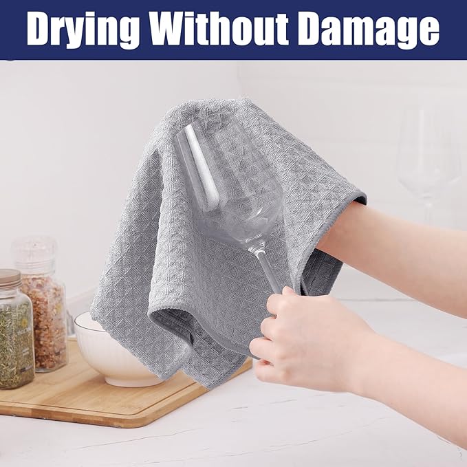 Homaxy Microfiber Waffle Weave Kitchen Dish Cloths, 12 x 12 Inch Ultra Absorbent and Solid Color Dish Towels for Kitchen Fast Drying Dishcloth for Washing Dishes, 12 Pack, Grey