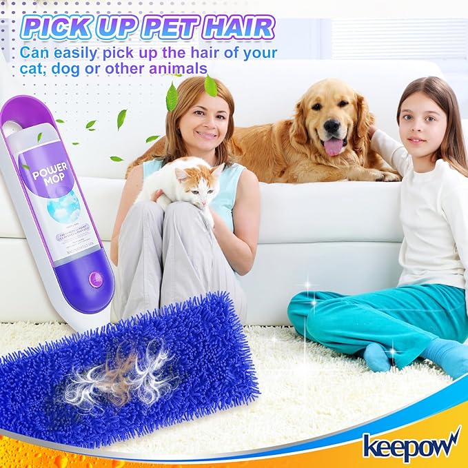 KEEPOW Reusable Power Mop Refill Pads Compatible with Swiffer PowerMop, Microfiber Power Mop Refills, Power Mop Pads for Hardwood Floor Cleaning (6 Pack)
