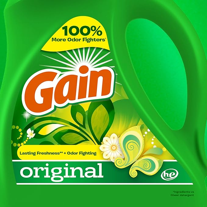Gain Liquid Laundry Washing Detergent, Original Scent 2x65 fl oz, 2x45 Loads, Lasting Freshness + Powerful Cleaning and Odor Fighting ingredients