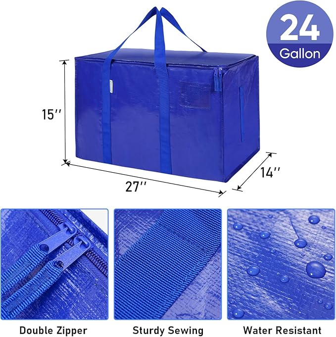 TICONN 2 Pack Extra Large Moving Bags with Zippers & Carrying Handles, Heavy-Duty Storage Tote Moving Boxes for Space Saving