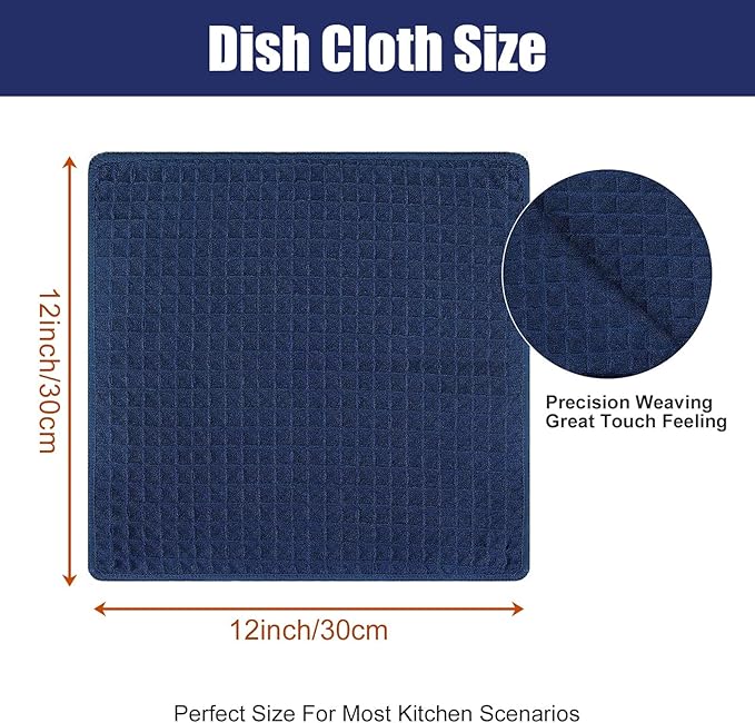 Homaxy Microfiber Waffle Weave Kitchen Dish Cloths, 12 x 12 Inch Ultra Absorbent and Solid Color Dish Towels for Kitchen Fast Drying Dishcloth for Washing Dishes, 6 Pack, Navy Blue