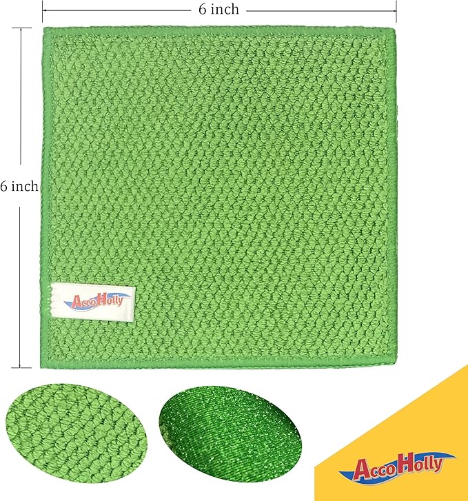16 Pack Microfiber Scrub Dish Cleaning Cloth, Non-Scratch, Reusable & Durable for Pan Pot Dish Cooktop Stovetop Counter Kitchen Household, Machine Washable, 6 x 6 Inch, Blue & Green Assorted
