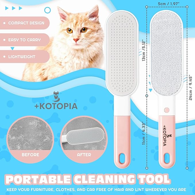 4-in-1 Pet Hair and Lint Remover Brush – Reusable Fabric and Clothing Cleaner for Pet Hair, Lint and Fur – Handheld Multi-Surface Tool for Clothes, Upholstery, Sofa and Travel Use (Pink)