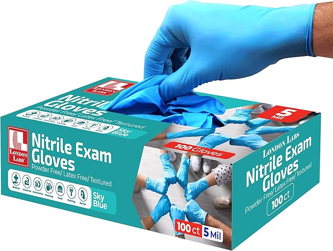 Sky Blue 5 Mil Nitrile Exam Gloves Disposable Latex Free | Medical Rubber Gloves for Doctors, EMT, First Aid Kit, Food Service & Cleaning | Bulk Nitrile for Mechanics (100 CT) - XX-Large