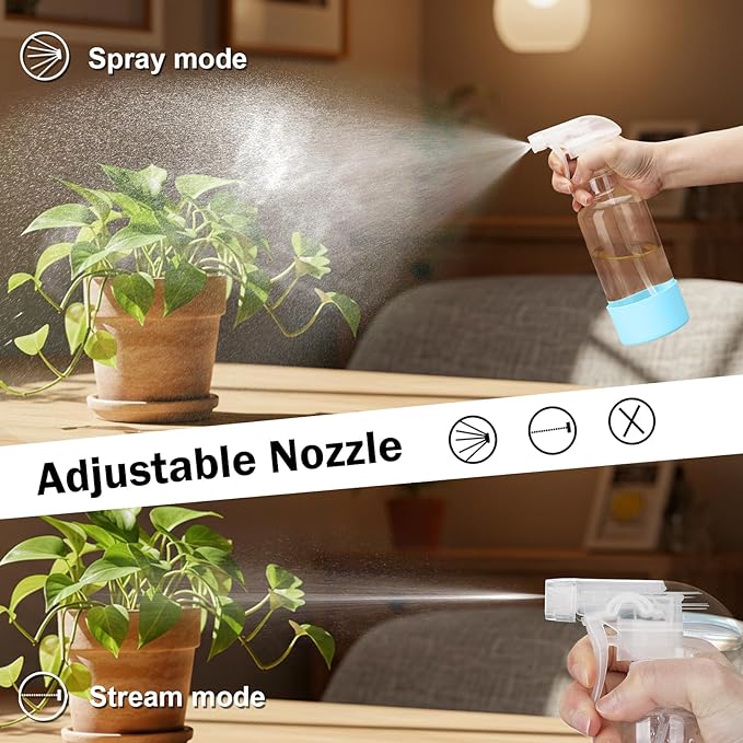 Glass Spray Bottles with Silicone Sleeve 16.9oz 2 Pack Empty Spray Bottle for Hair Mist/Stream Spraying for Cleaning Solutions, Plants, Essential Oils (clear-qblue&green)