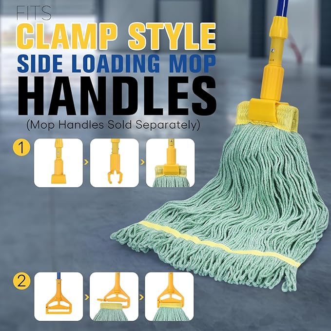 Matthew Cleaning Heavy Duty Mop Head Replacement, 5 Inch Wide Headband, Color Coded Looped End Cotton String Wet Mops for Floor Cleaning, Large Size 24 oz, 4 Pack