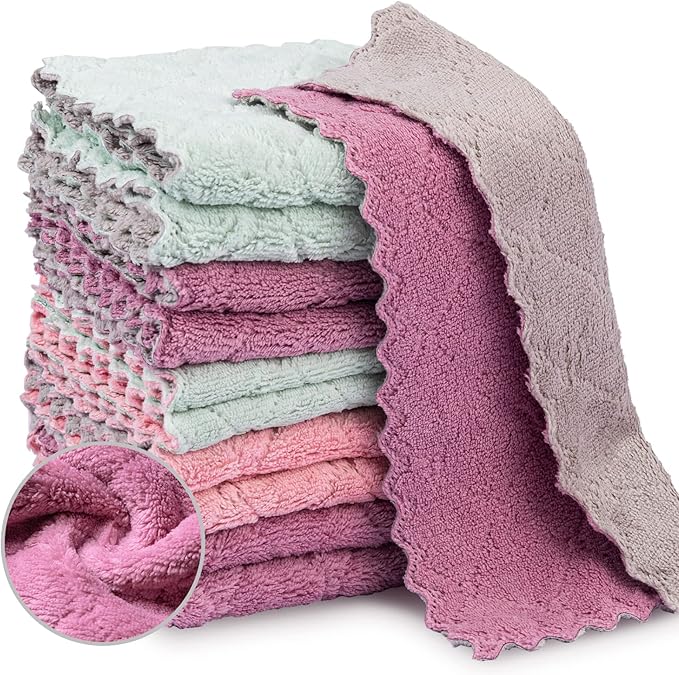 20 Packs Kitchen Cloth Dish Towels, Nonstick Oil Fast Drying Washcloths, Premium Dish Cloths for Kitchen, Car, Bathroom Cleaning, Reusable Highly Absorbent Cleaning Clothes, Mix-Colors