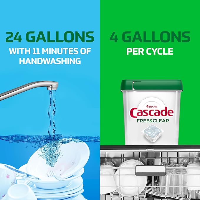 Cascade Free & Clear Dishwasher Pods, Dishwasher Detergent, Dish Detergent Soap, Lemon Essence, 47 Count