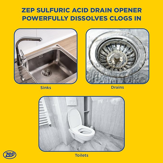 Zep Sulfuric Acid Drain Opener - 32 Ounce (Case of 12) ZUSADO32 - Professional Strength Drain Cleaner