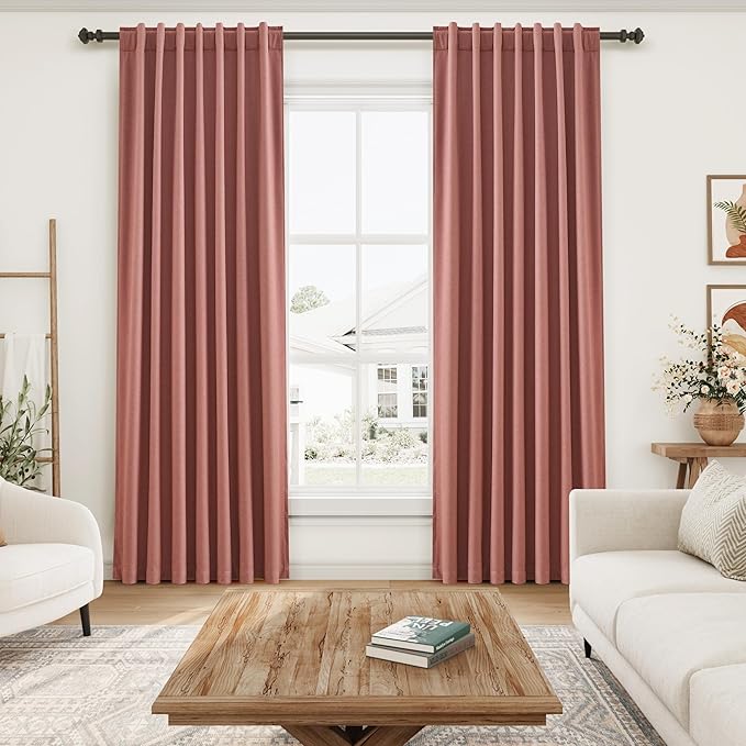 Linen Curtains 96 Inch Length 2 Panels Canyon Rose Boho Farmhouse Loop Pocket Rod Pocket Sound Proof Drapes Light Blocking Darkening Living Room Curtains for Bedroom and Dining Room 52X96