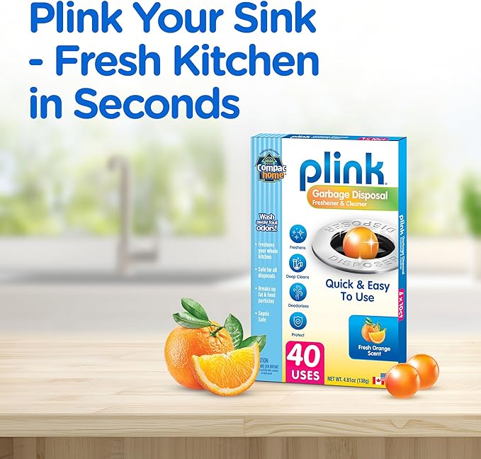 COMPAC HOME Plink Garbage Disposal Cleaner and Deodorizer, Air Fresheners for Garbage Disposal, Orange Scent, Home Cleaning Products for Kitchen Sink and Clogged Drains, Pack of 2 - 40 Count Total