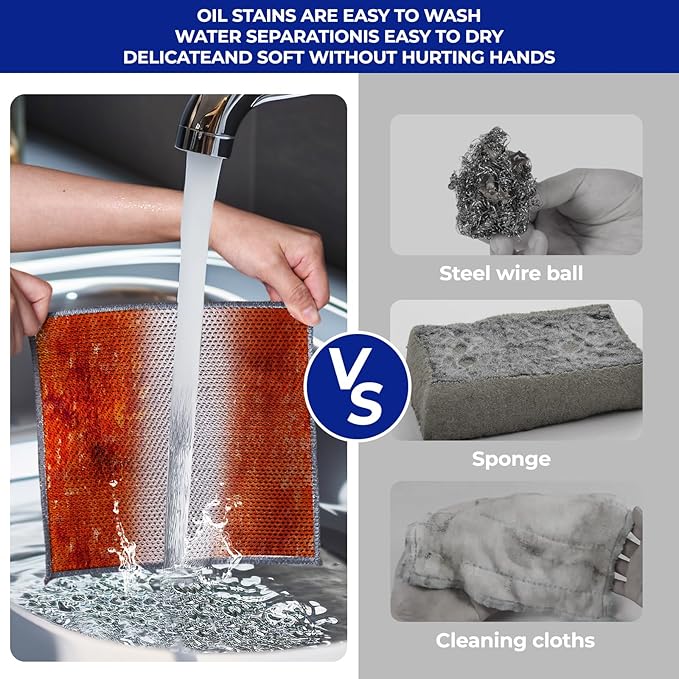 12 PCS 3-Layer Non-Scratch Multipurpose Steel Wire Dishcloths - Reusable Quick-Dry Odor-Free Scrub Cloths for Dishes, Kitchen Cleaning Cloths for Cookware, Sinks, Stove Tops(7.87X7.87)