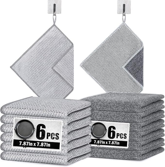 Navona 12Pack Steel Wire Dishcloth, Include 6Pack Triple-Layer Steel Wire Cleaning Cloth, 6Pack Dry and Wet Dual-Use Steel Wire Cleaning Cloth, Powerful Cleaning for Cookware, Sinks, Dishes