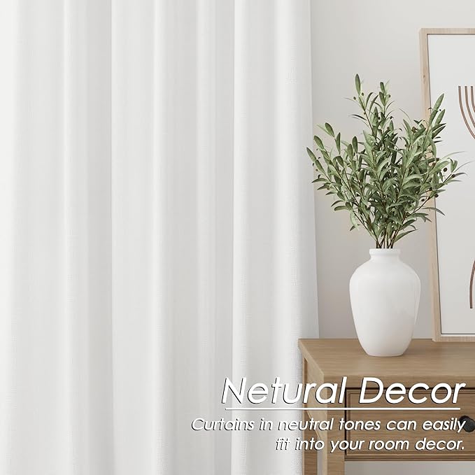 Full Black Out Off White Window Curtains Panels 102 Inches Long 2 Panels Set for Living Room Cotton Textured Long Blackout Curtain with Backing Thermal Insulated Drapes for Nursery Bedroom 52x102