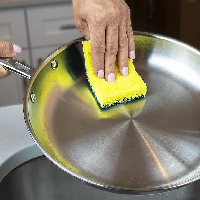 Amazon Basics Cleaning Sponges, Multipurpose, Heavy Duty Scrub Sponges, Yellow/Green, 6-Pack