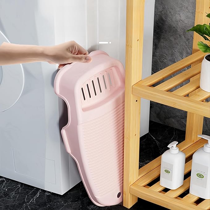 2 Pack Washboard for Hand Washing Clothes, New Updated Wash Boards Set with Soap Holder and Non-slip Base, 2 Sizes Lightweight Washboard for Kitchen Sink, Countertop, Bathtubs (Pink)